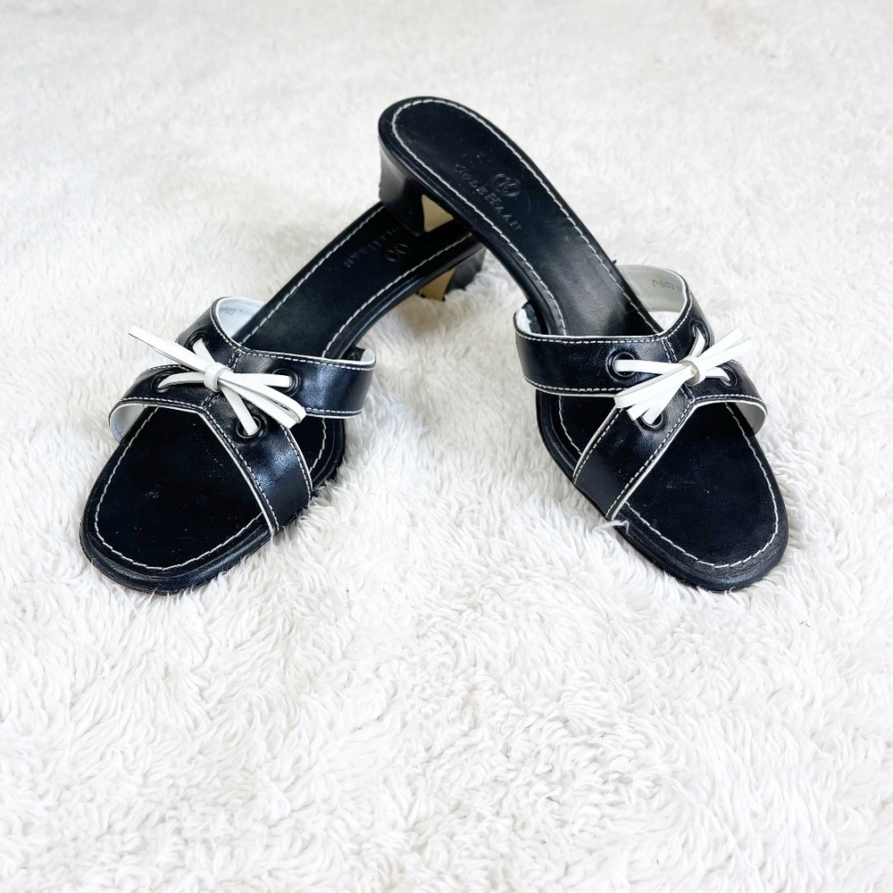 Cole Haan Black Slip On Sandals Bow Tie Strap Low